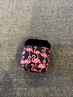 Simply Southern Pink Flamingo Pattern Earbud Case - Black Background